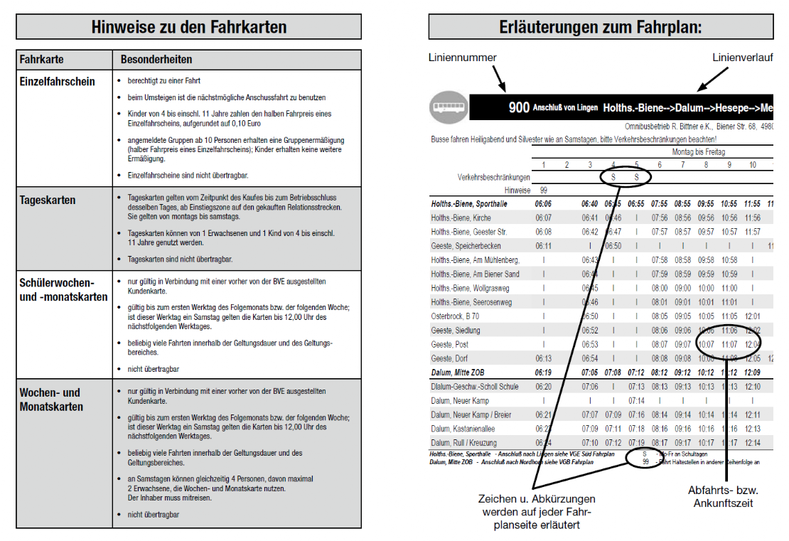 Fahrplanhinweise